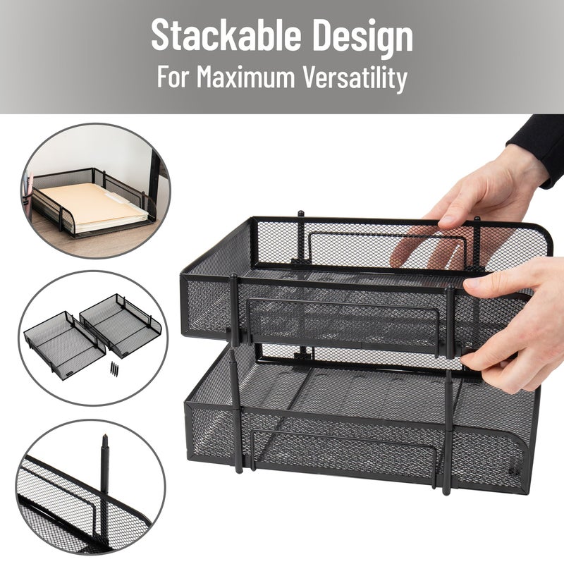 Mind Reader Stackable Paper Tray, Desktop Organizer, File Storage, Office, Metal Mesh, 2 Pcs, Black - Image 4